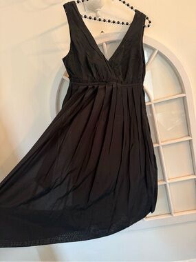 GAP Black Cotton Silk Blend V Neck Empire Waist Pleated Midi Dress y2k